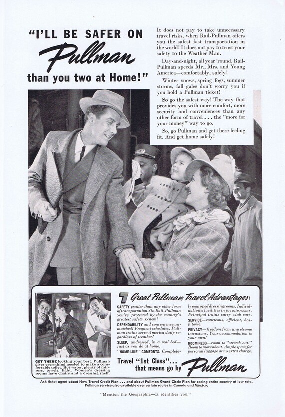 1941 Pullman Trains Traveling First Class Original Vintage Advertisement