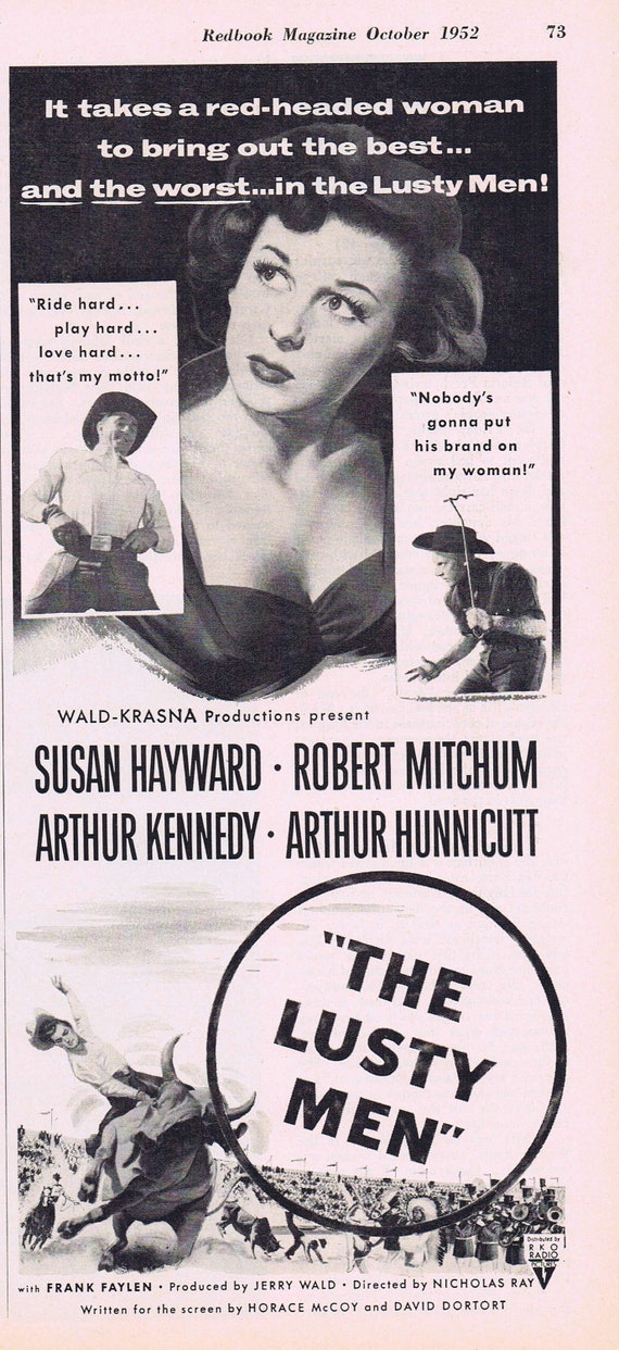 The Lusty Men 1952 Original Vintage Movie Advertisement with Susan Hayward and Robert Mitchum