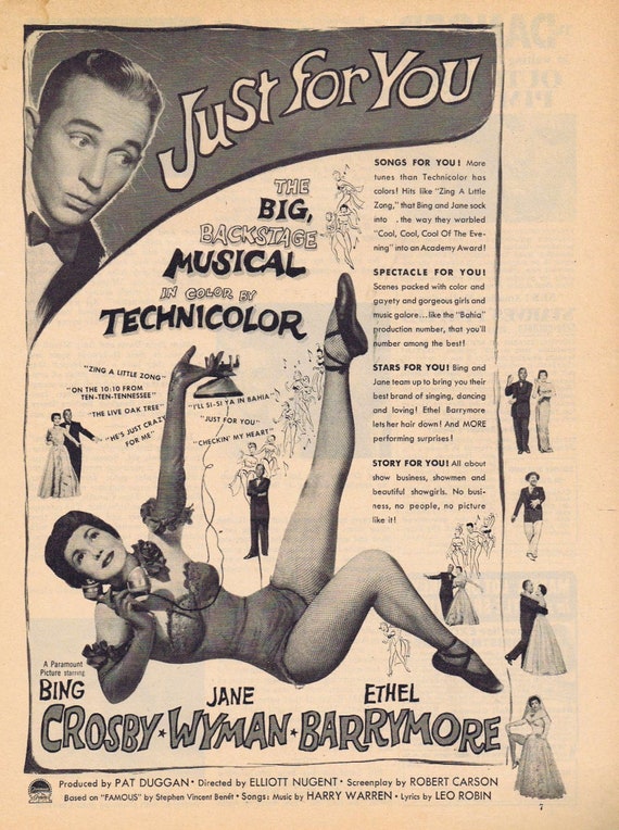 Bing Crosby and Jane Wyman Movie Advertisement 1952 Musical Just for You