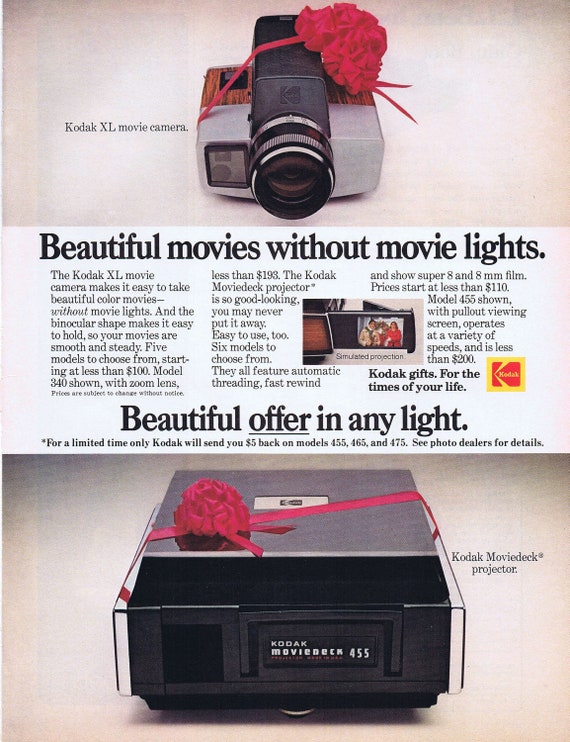 Kodak ZL Movie Camera and Moviedeck 455 Projector 1975 Original Vintage Christmas Advertisement