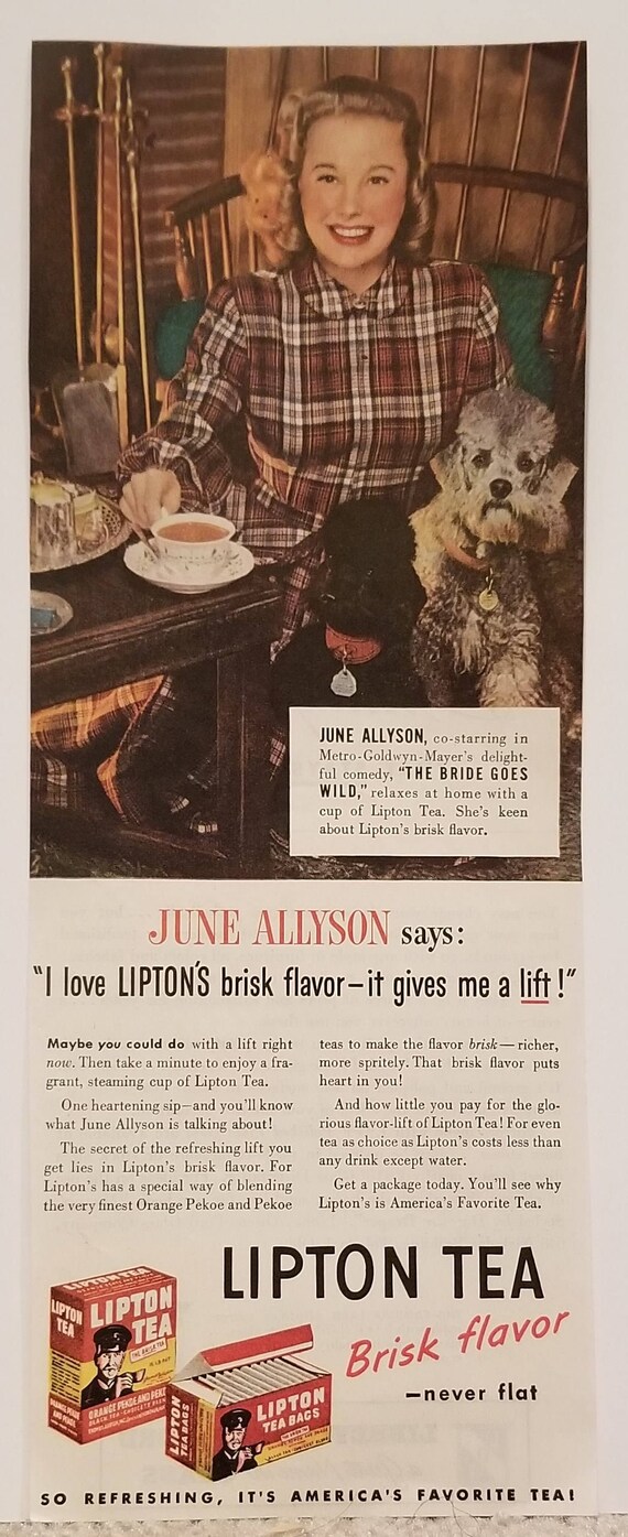 June Allyson  Lipton Tea 1948 Original Vintage Advertisement Starring in “The Bride Goes Wild” film