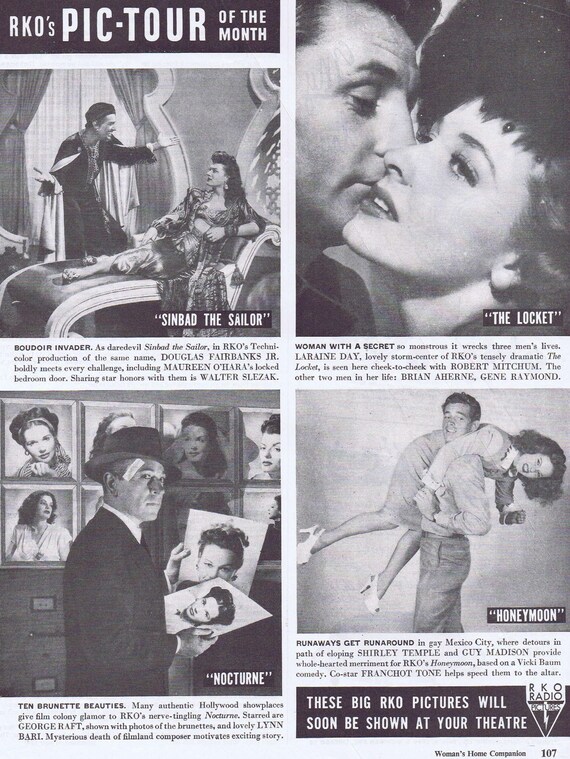 1946 RKO’s Movie Tour of the Month Original Film Advertisement with “Sinbad the Sailor,” “The Locket,” “Nocturne” and “Honeymoon”