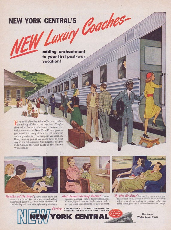 1946 New York Central Railways First Post-War Vacation Original Vintage Advertisement