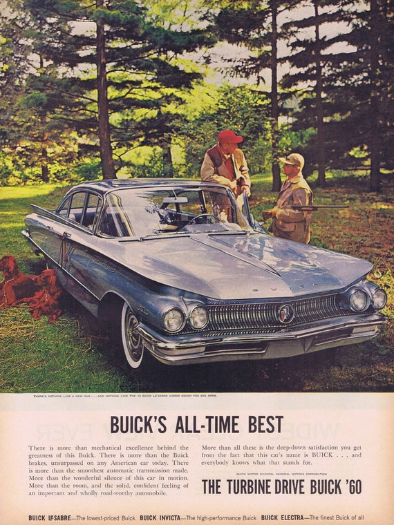 1960 Buick Le Sabre Car and Hunters with Dogs Original Vintage Advertisement