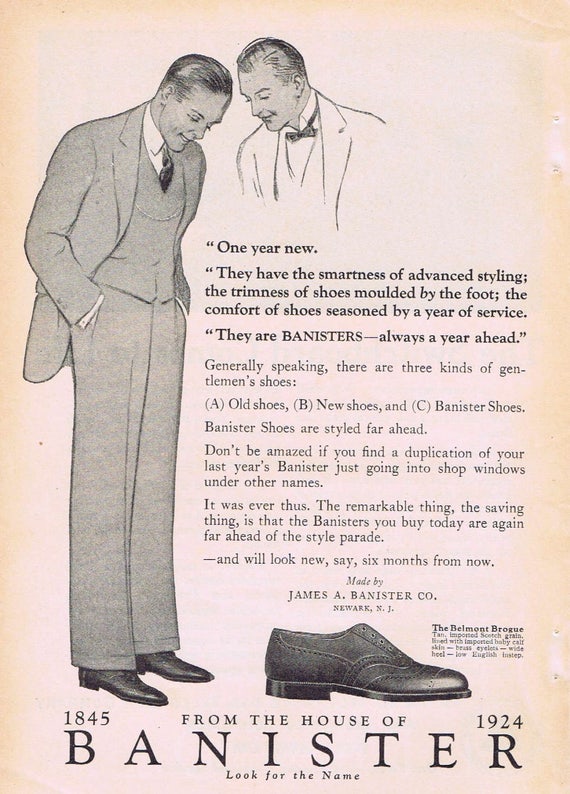 1924 Banister Men’s Shoes Original Vintage Advertisement with Advanced Styling