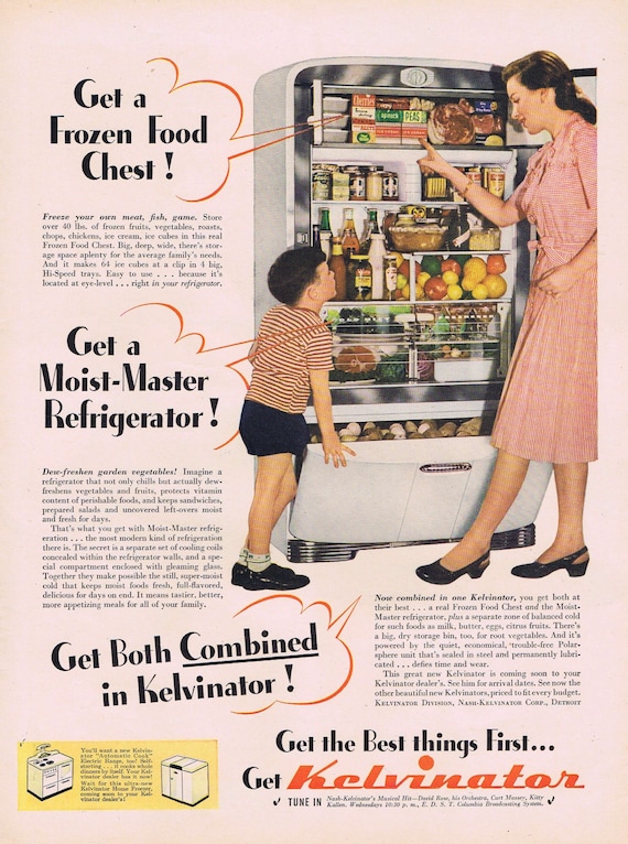 1946 Kelvinator Refrigerator Neat Vintage Photo or Pacific Balanced Sheets with John Gannam Art Original Vintage Advertisement
