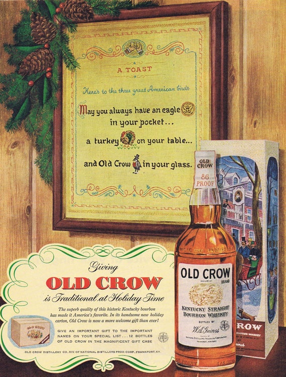 1956 Old Crow Kentucky Whiskey Christmas or Western Electric Telephone Switching Apparatus Original Vintage Ad