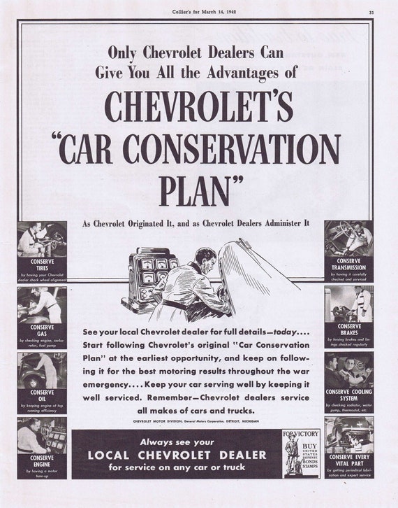 WW2 Chevrolet Car Conservation Plan or Elgin Deluxe Watches Original Vintage 1942 Advertisement