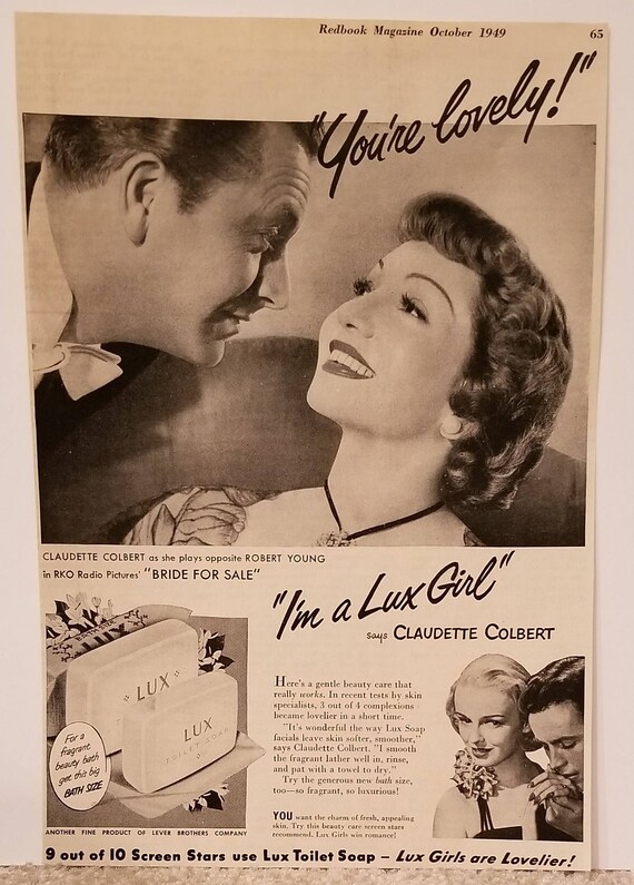 Claudette Colbert  1949 Lux Soap Original Vintage Ad with Robert Young