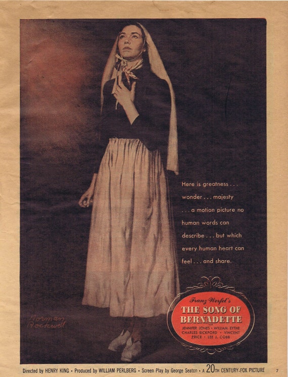 The Song of Bernadette 1943 Original Movie Ad with Jennifer Jones and Norman Rockwell Art