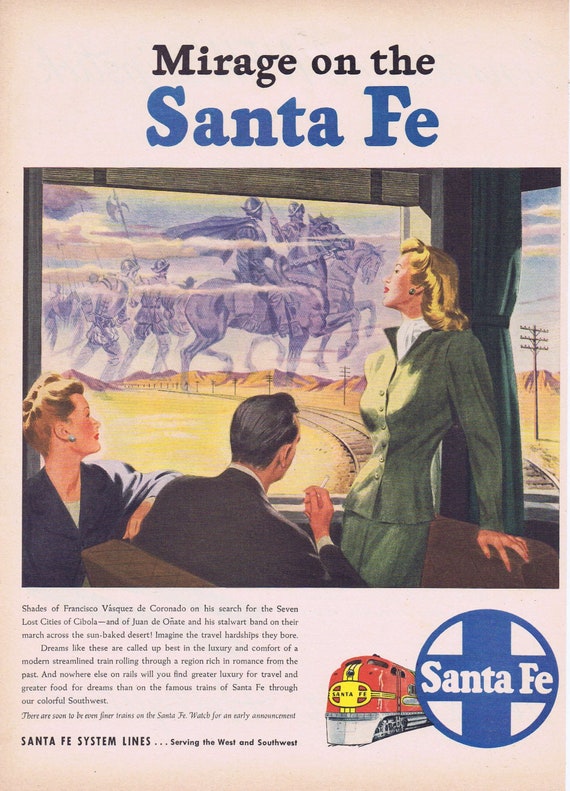1946 Santa Fe Railway and Trains Original Vintage Advertisement Mirages of the Southwest