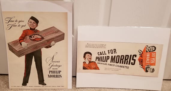 2 WW2 Era 1940’s Phillip Morris Original Vintage Ad with Johnny Roventini