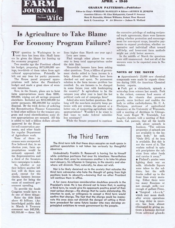 1940 Should Roosevelt Run a Third Term Original Vintage Farmer’s Magazine Editorial Feature