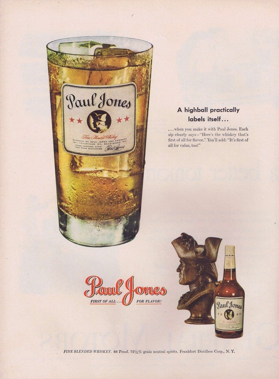 Paul Jones Fine Blended Whiskey 1949 Original Vintage Advertisement