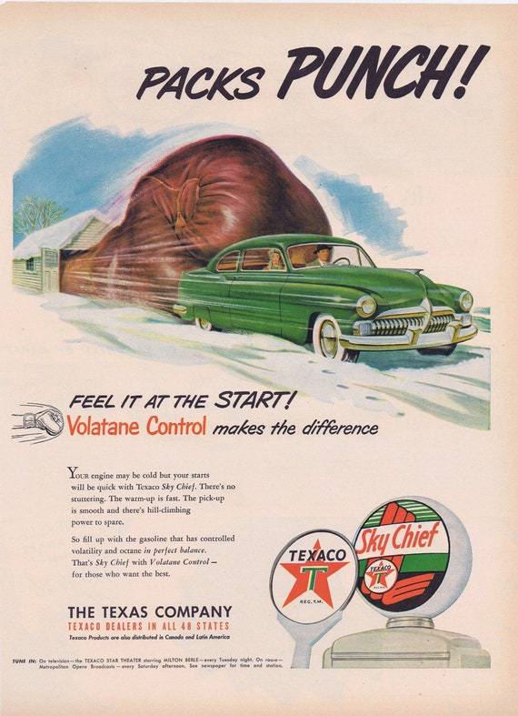 1949 Texaco Sky Chief Volatane Control Gasoline Original Vintage Advertisement