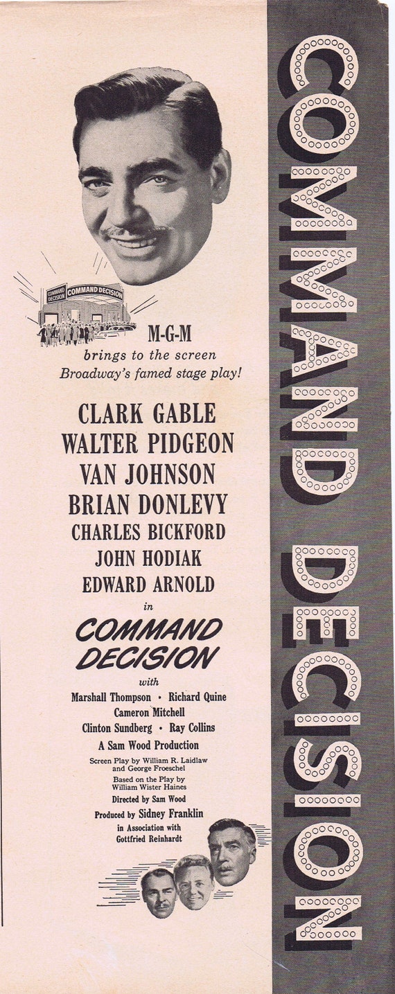 Clark Gable and Command Decision 1949 Original Vintage Movie Ad with Walter Pidgeon and Van Johnson