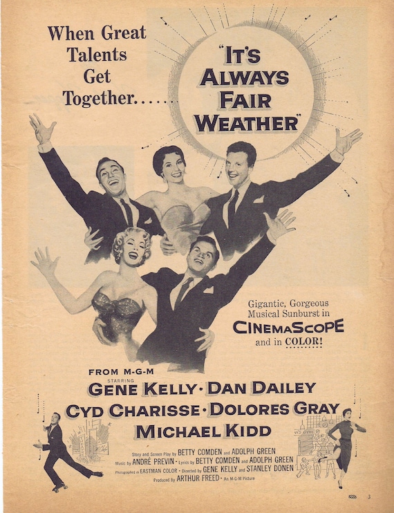 It’s Always Fair Weather 1955 Vintage Movie Ad with Gene Kelly, Dan Dailey and Cyd Charisse