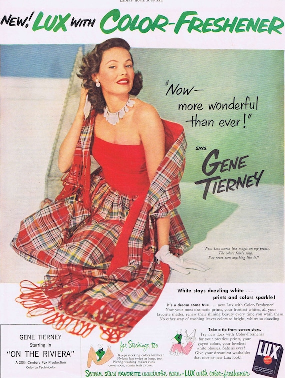 Gene Tierney 1951 Lux Flakes Original Vintage Ad starring in “On the Riviera” film