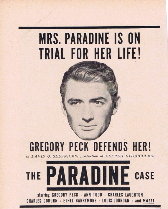 The Paradine Case 1947 Original Small Hitchcock Movie Ad with Gregory Peck or Gem Men’s Razor Blades Vintage Ad