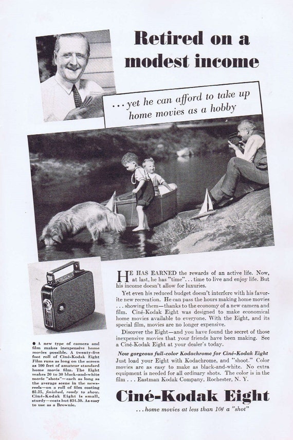 1936 Kodak Eight Camera Original Vintage Advertisement with Grandfather and Grandchildren