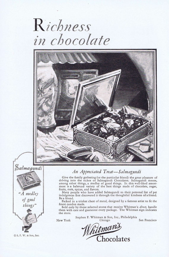 Whitman’s Chocolates or Metropolitan Insurance Husband Health Promise Old 1928 Ad