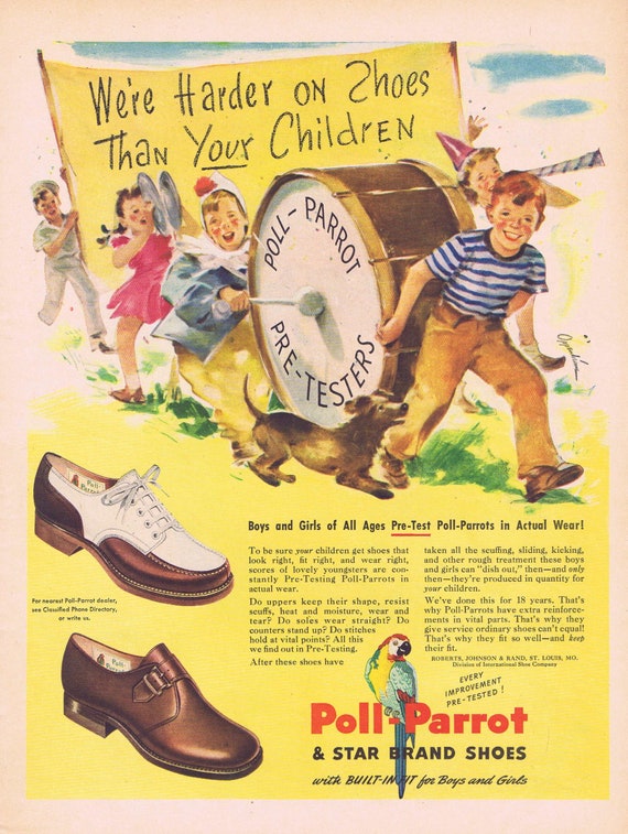 1946 Poll-Parrot & Star Brand Children’s Shoes or Pepsodent Beauty Original Vintage Advertisement