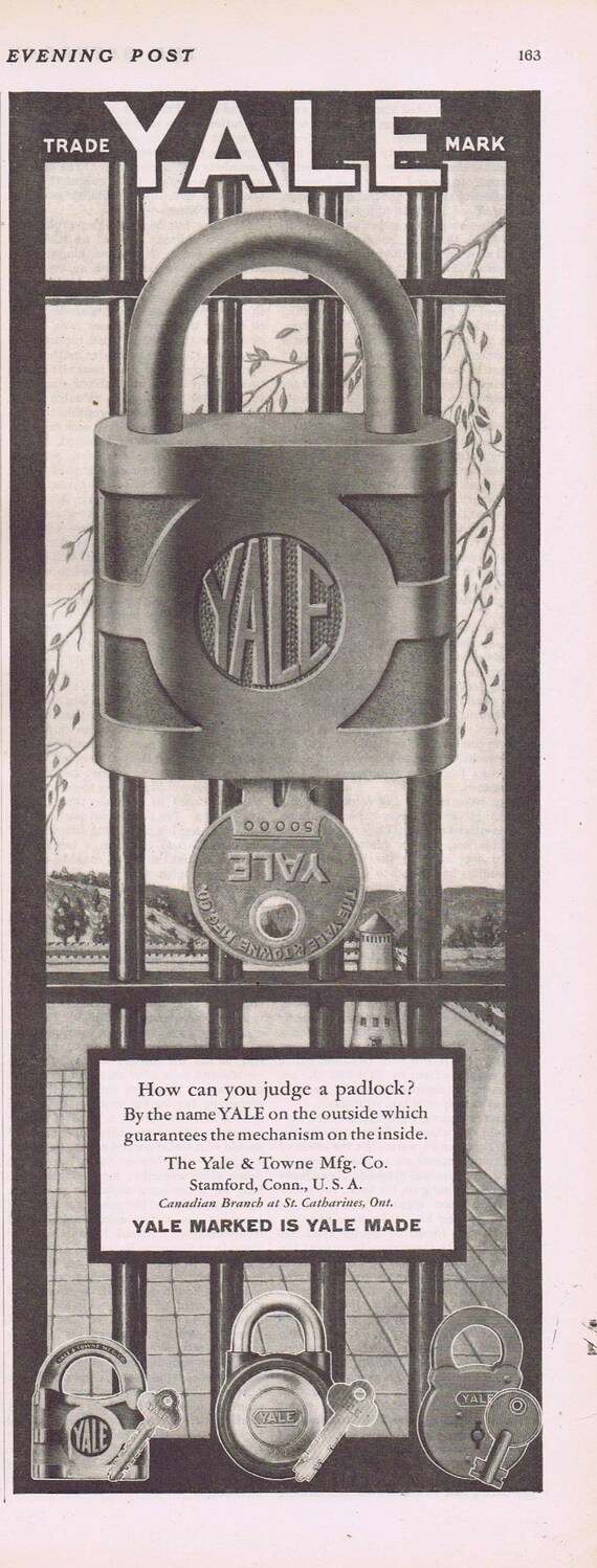 Yale Padlocks 1927 Original Vintage Advertisement Neat Old Ad