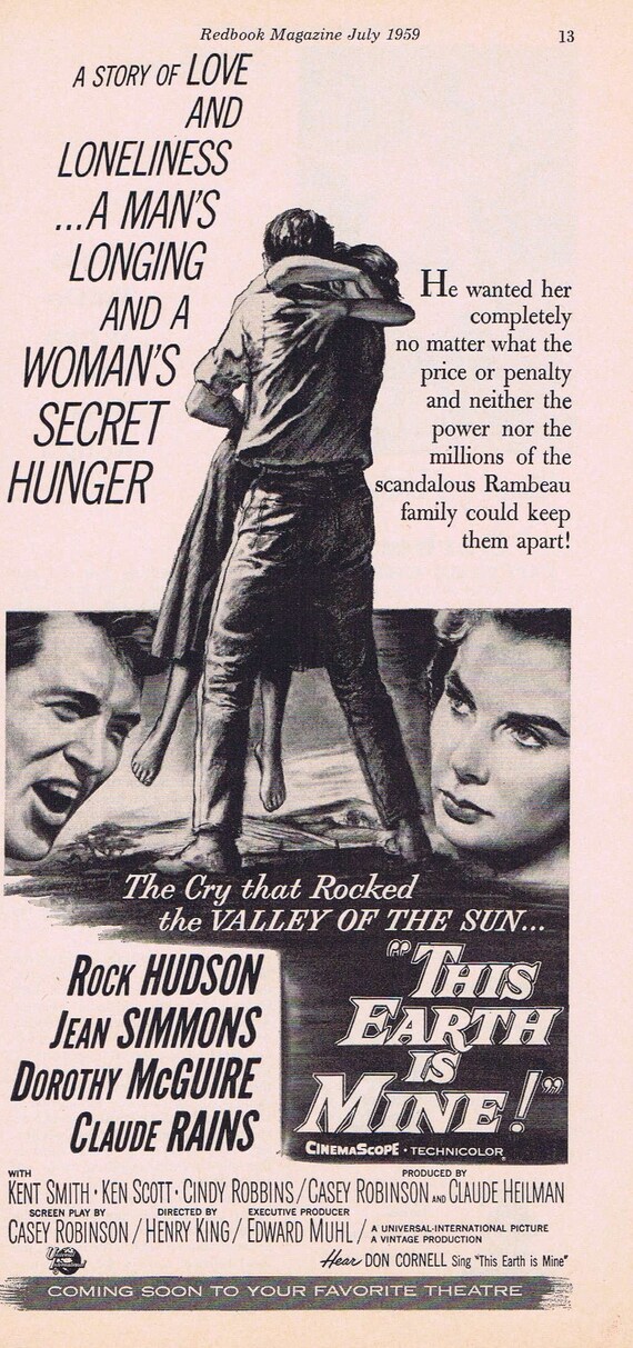 This Earth is Mine 1959 Original Vintage Movie Ad with Rock Hudson and Jean Simmons