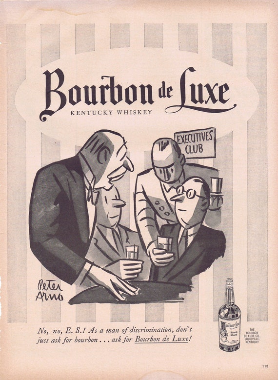 1952 Bourbon de Luxe Kentucky Whiskey with Peter Arno Vintage Art Original Advertisement