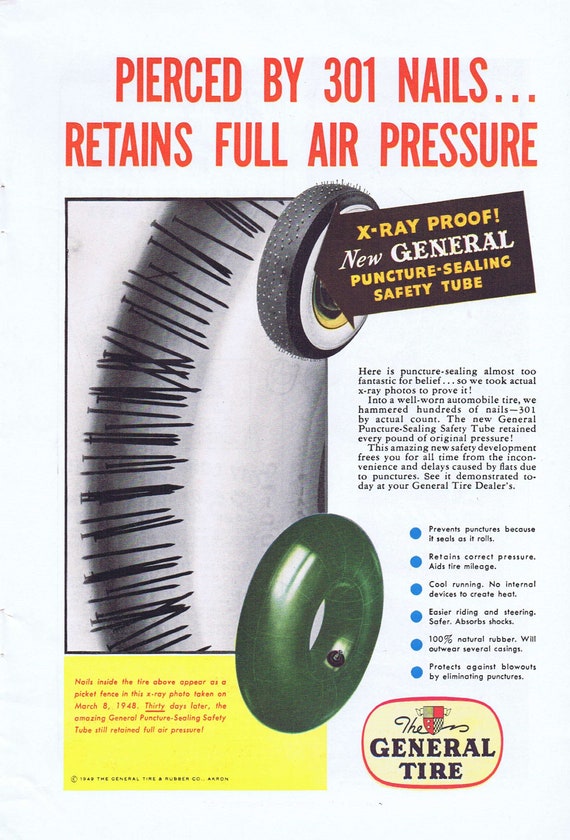 1949 General Tires X-Ray Proof Original Vintage Advertisement