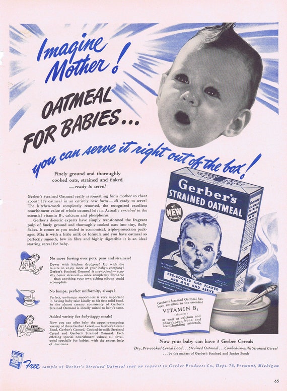 1941 Gerber’s Strained Oatmeal for Babies Original Vintage Advertisement