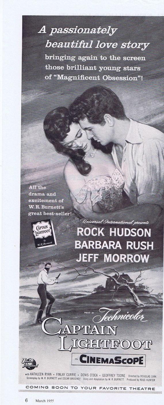 Rock Hudson and Captain Lightfoot 1955 Original Vintage Movie Ad with Barbara Rush and Jeff Morrow