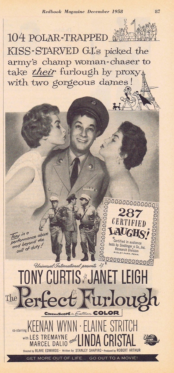 The Perfect Furlough 1958 Original Vintage Movie Advertisement with Tony Curtis and Janet Leigh