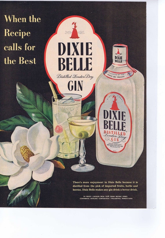 1951 Dixie Belle Distilled London Dry Gin or Kraft’s Dressings Salad Carnival Original Vintage Advertisement