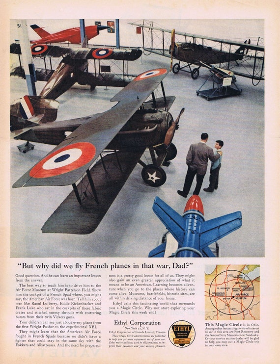 WWI French Spad Plane and Air Force Museum or Kellogg’s Variety Pack Cereals Original Vintage Advertisements