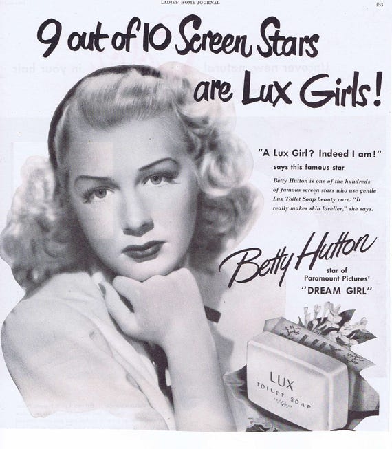 Betty Hutton 1948 Dream Girl Lux Soap Lotion Original Vintage Advertisement