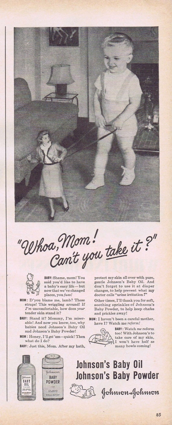 Johnson's Baby Oil and Powder 1947 Old Ad with Weird Giant Baby Picture