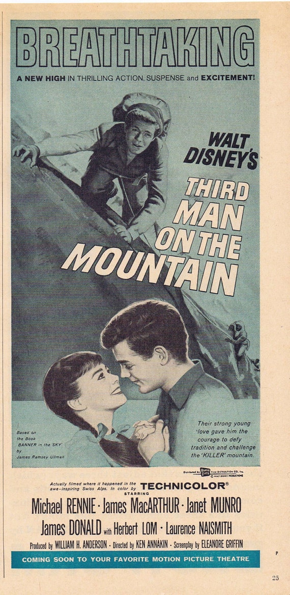 Walt Disney’s Third Man on the Mountain Original Vintage Movie Ad with Michael Rennie and Janet Munro