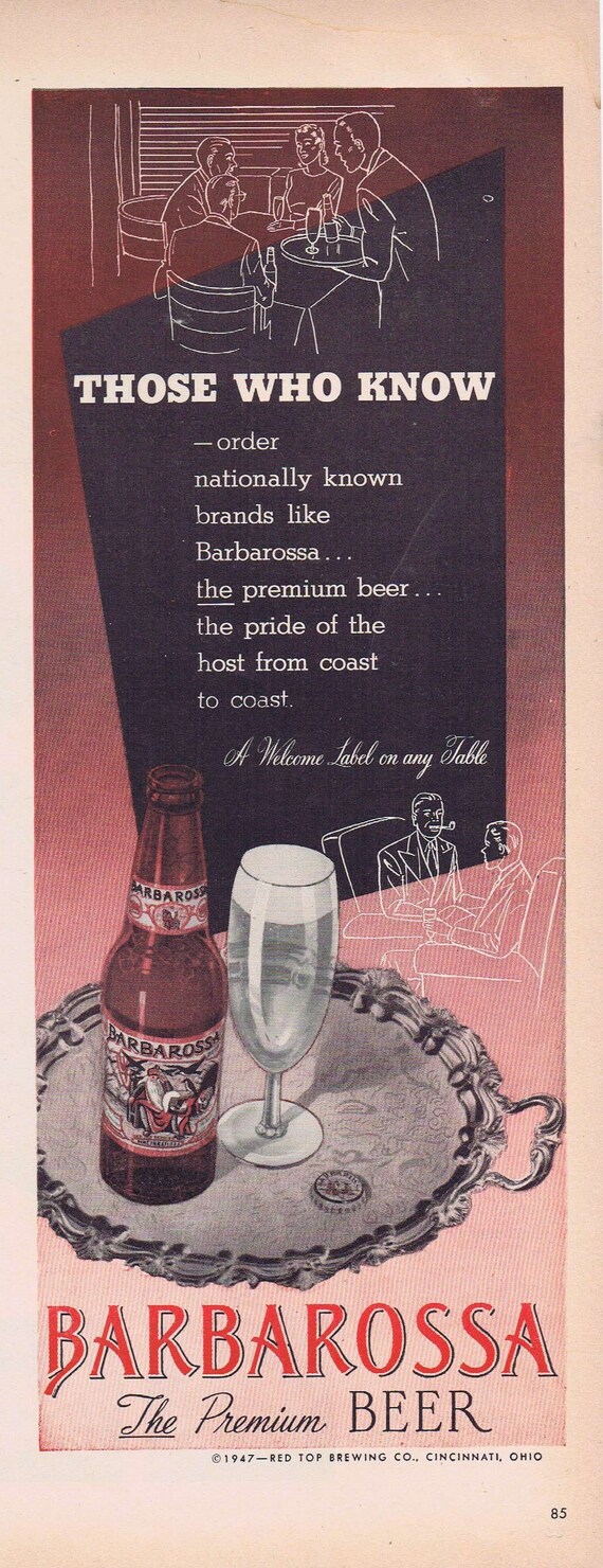 Barbarossa Premium Beer 1947 Original Vintage Advertisement