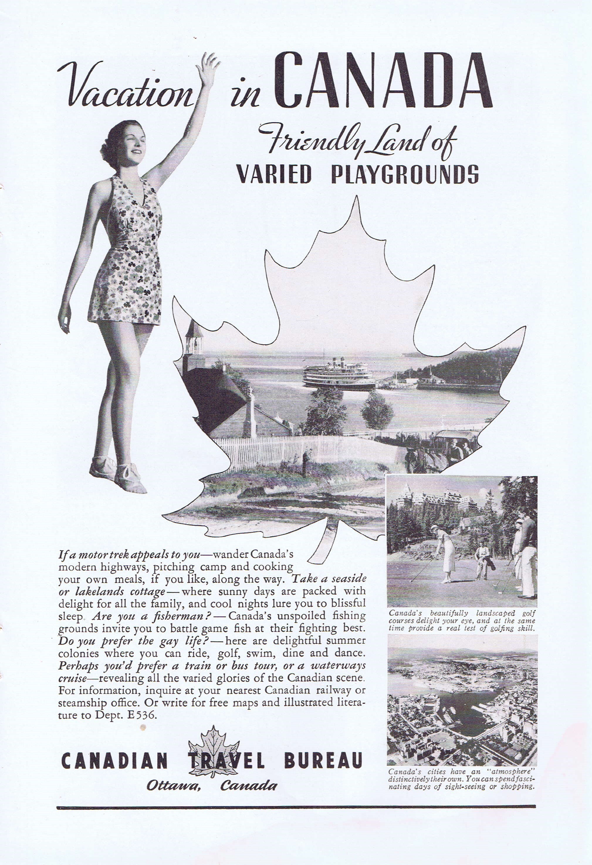 1936 Vacation In Canada Or San Francisco The City Inside A Golden Gate Original Vintage Advertisement