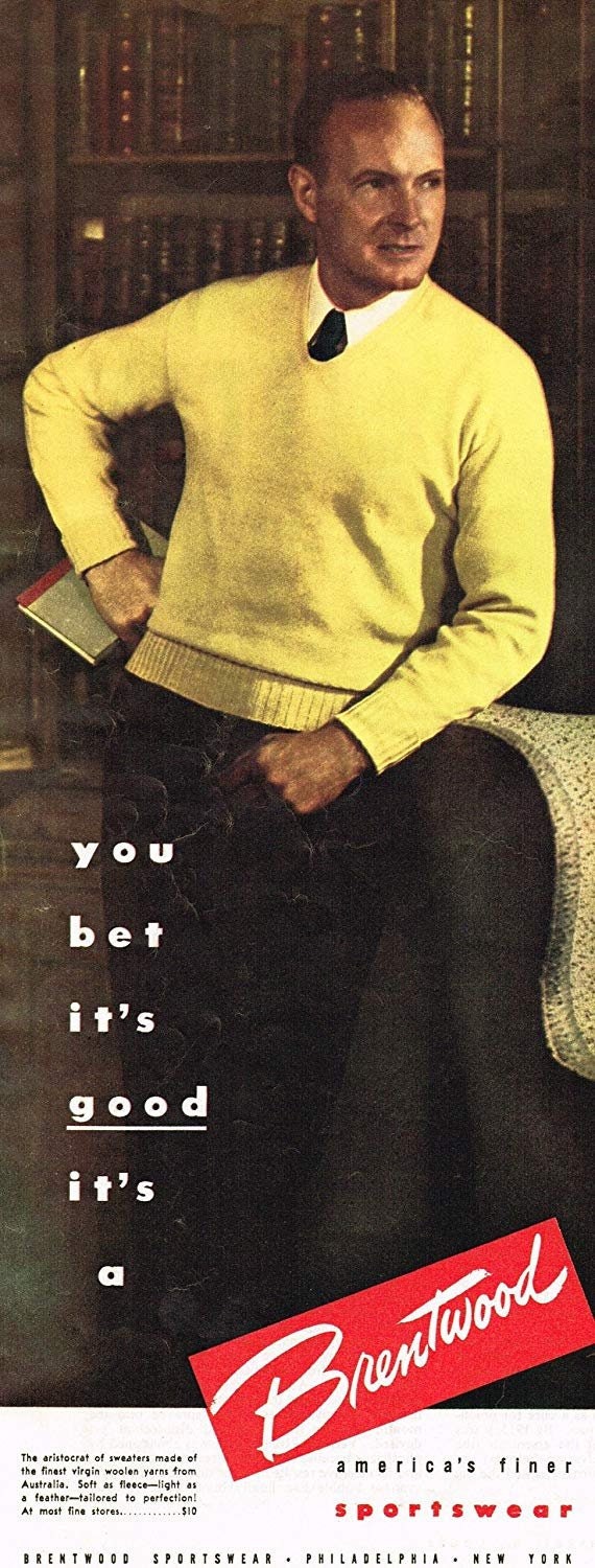 1946 Brentwood Men’s Sportswear Vintage Sweater Original Advertisement