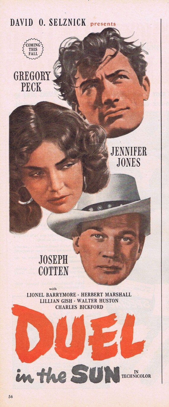 Duel in the Sun 1946 Movie Ad with Gregory Peck, Jennifer Jones and Joseph Cotton Movie Ad or Schick Eversharp Razors Ad