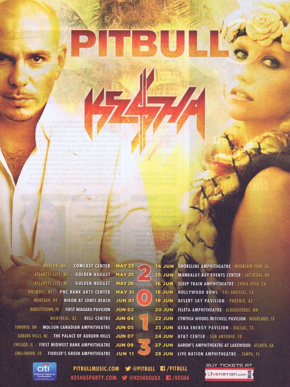 2013 May and June Pitbull and Kesha Concerts Original Advertisement Free Shipping