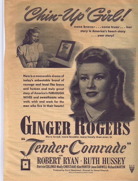 WW2 Ginger Rogers and Robert Ryan 1943 Movie Ad Tender Comrade