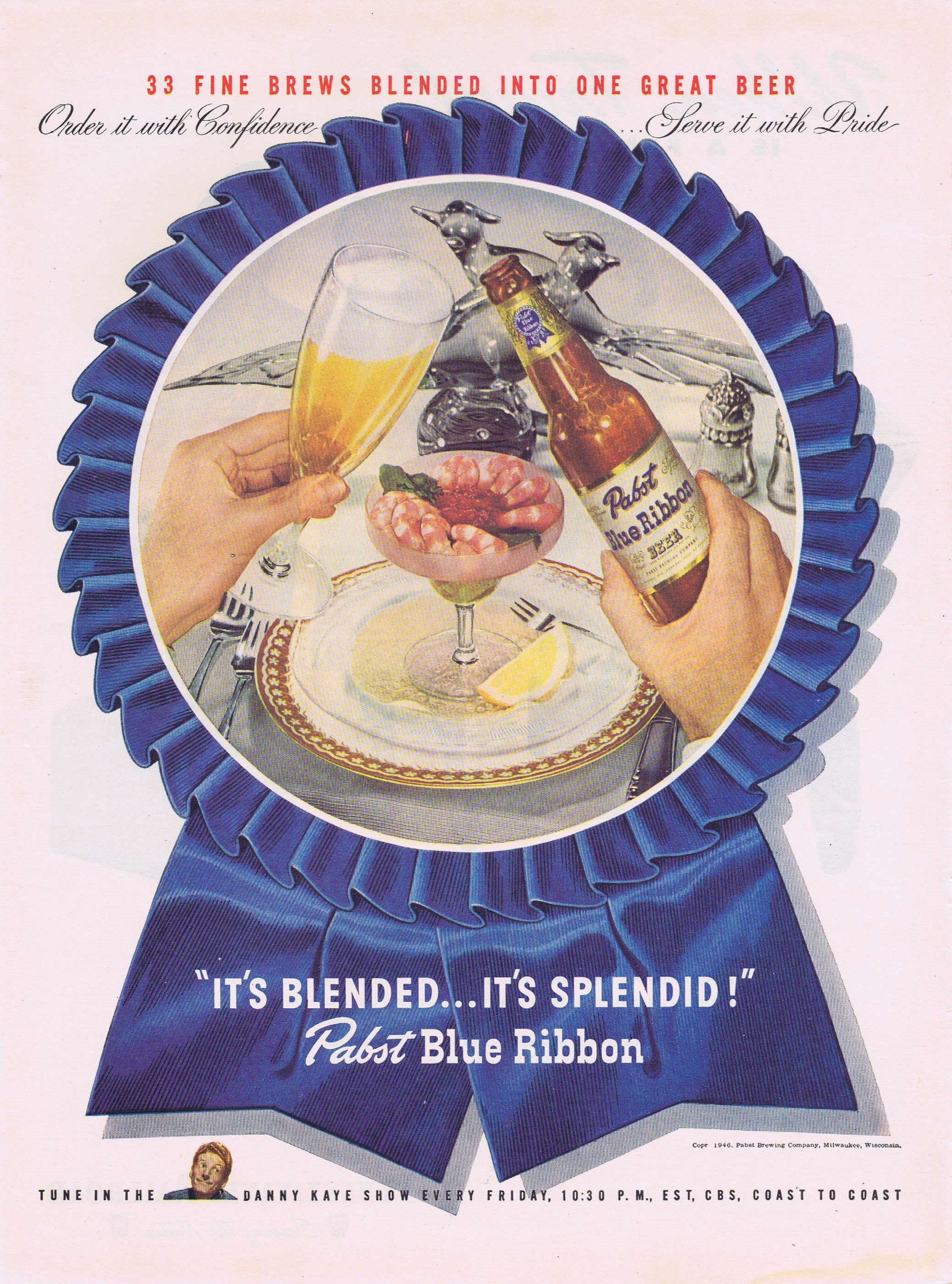 Old Pabst Blue Ribbon Beer Serve it With Pride 1946 Vintage Ad 