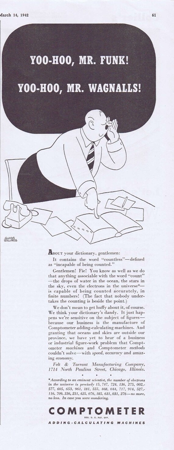 1942 Comptometer Adding-Calculating Machines Original Vintage Advertisement Glauyas Williams Art