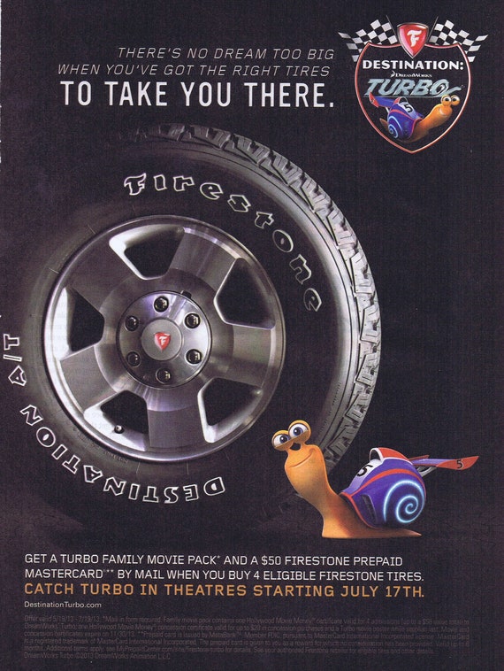 Turbo July 17, 2013 Movie Premiere with Garden Snail Hero and Firestone Tires Advertisement Free Shipping