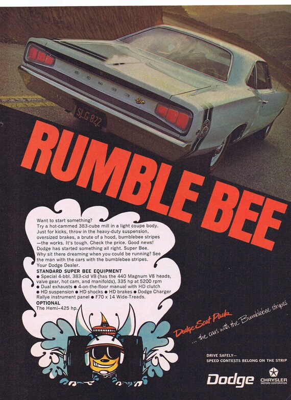 1968 Dodge Super Bee Original Vintage Car Advertisement