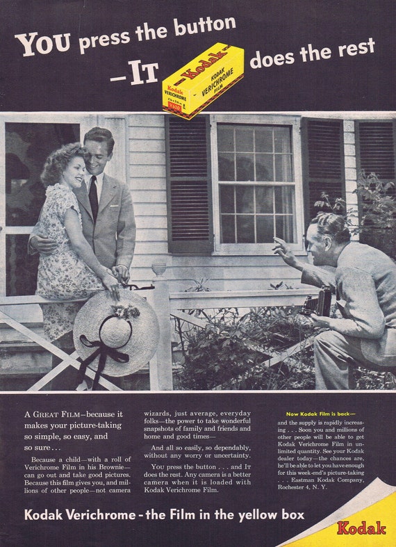 1946 Happy Young Married Couple and Kodak Film Original Advertisement Great Vintage Photo
