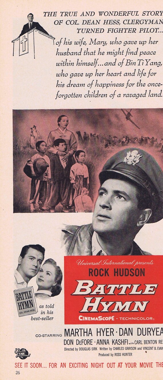 Battle Hymn and Rock Hudson 1957 Original Vintage Movie Advertisement with Martha Hyer